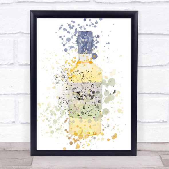 Watercolour Splatter Scottish Elderflower Gin Bottle Wall Art Print