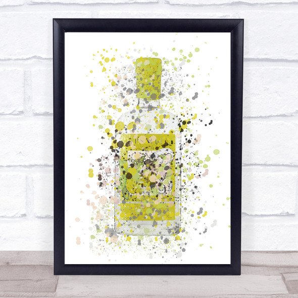 Watercolour Splatter Yellow Lemon Swan Gin Bottle Wall Art Print