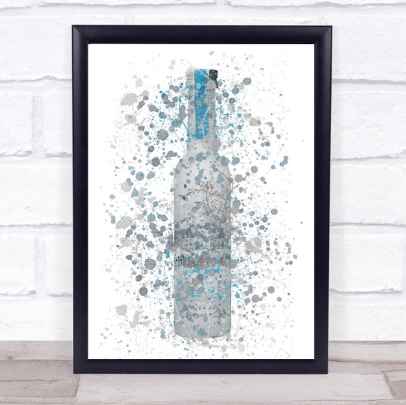 Watercolour Splatter Grey Blue Polish Vodka Bottle Wall Art Print