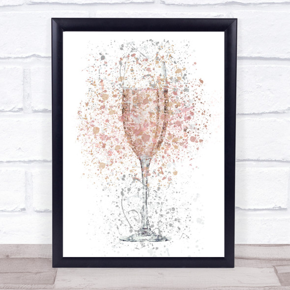 Watercolour Splatter Rose Champagne Flute Glass Wall Art Print