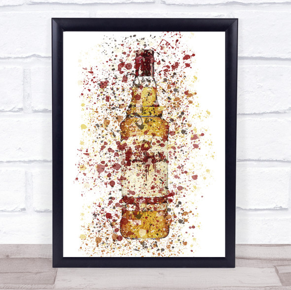 Watercolour Splatter Scottish Ring Whiskey Bottle Wall Art Print