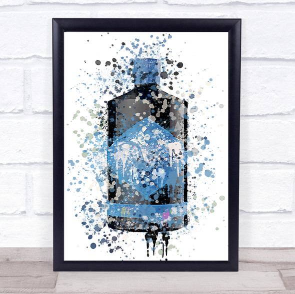 Watercolour Splatter Blue Lunar Gin Bottle Wall Art Print