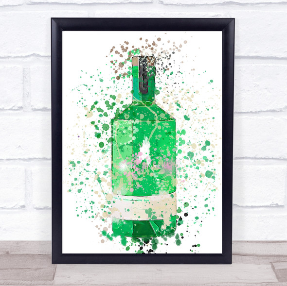 Watercolour Splatter Green Aloe Cucumber Gin Bottle Wall Art Print