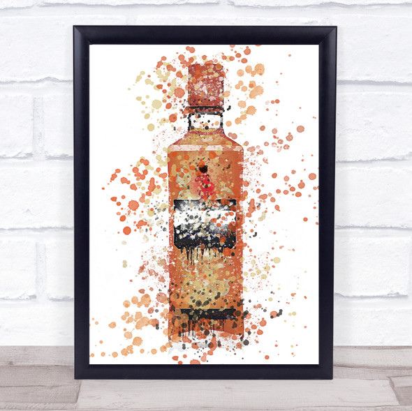 Watercolour Splatter London Blood Orange Gin Bottle Wall Art Print