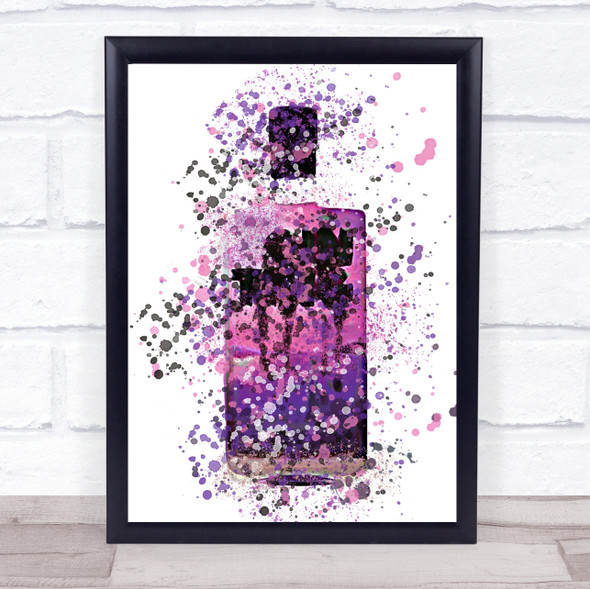 Watercolour Splatter Pink Purple Gin Bottle Wall Art Print