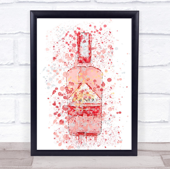 Watercolour Splatter Pink Rhubarb Gin Bottle Wall Art Print