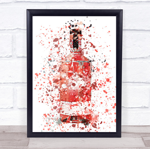 Watercolour Splatter Red Raspberry Gin Bottle Wall Art Print