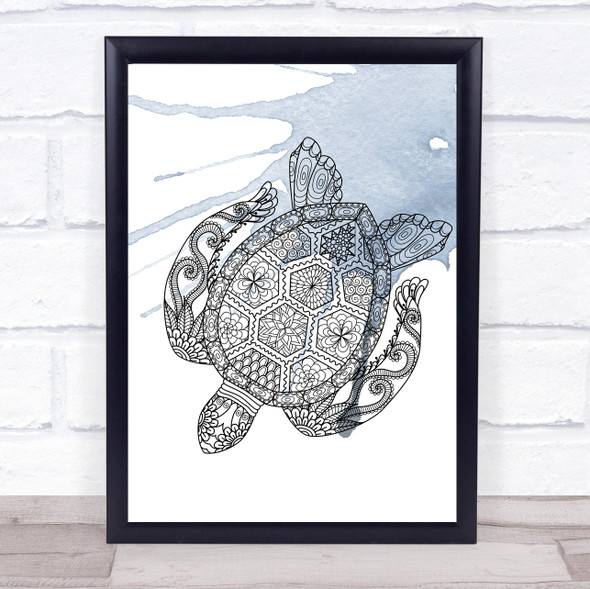 Ocean Scene Hand Drawn Watercolour Sea Turtle Framed Wall Art Print