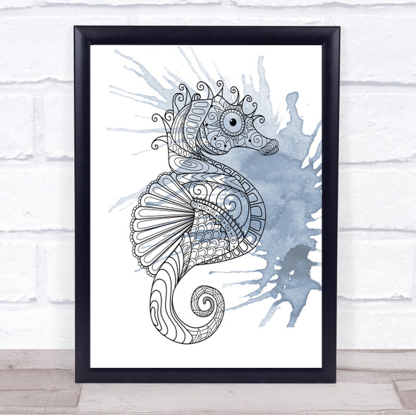 Ocean Scene Hand Drawn Watercolour Seahorse Framed Wall Art Print