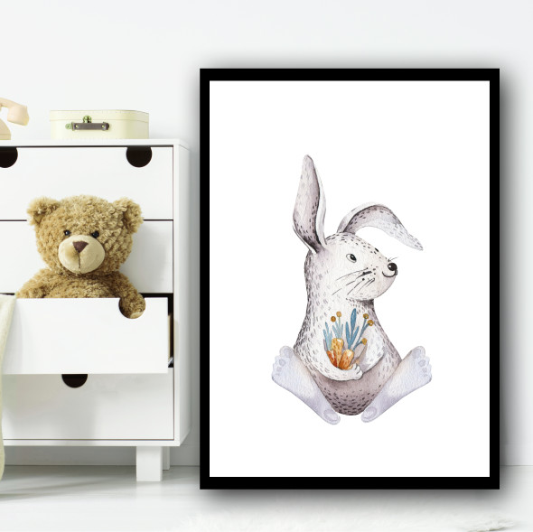 Cute Kids Bunny Children's Nursery Bedroom Wall Art Print