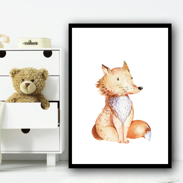 Cute Kids Fox Children's Nursery Bedroom Wall Art Print