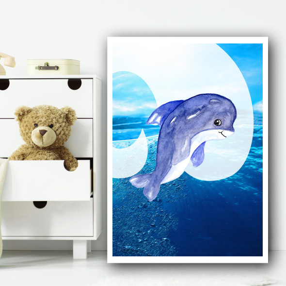 Under The Sea Dolphin Children's Nursery Bedroom Wall Art Print