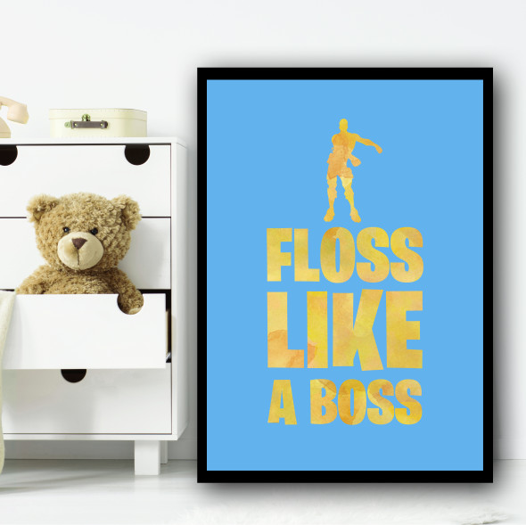 Floss Like A Boss Yellow Fortnite Children's Nursery Bedroom Wall Art Print