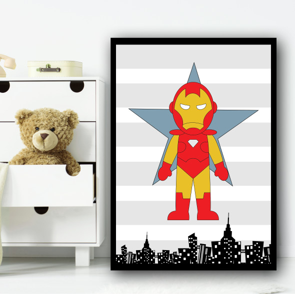 Iron Man Stripes Superhero Children's Nursery Bedroom Wall Art Print
