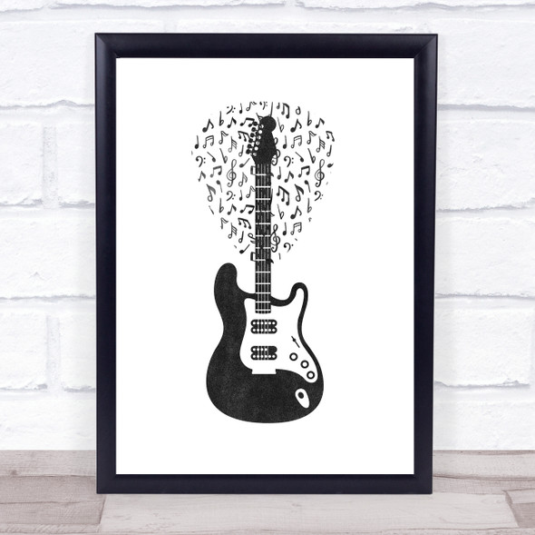 Music Note Style Chalk Guitar & Plectrum Framed Wall Art Print