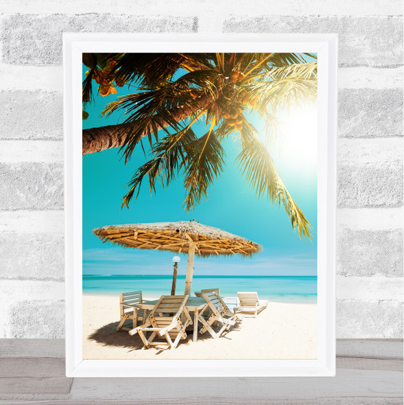 Palm Tree Scene Beach Scene Framed Wall Art Print
