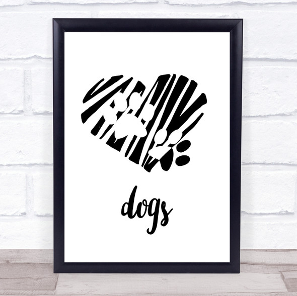 Scribble Heart Dog Paw Prints Quote Typography Wall Art Print