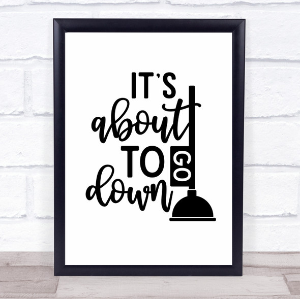 Funny Bathroom Plunger Go Down Quote Typography Wall Art Print