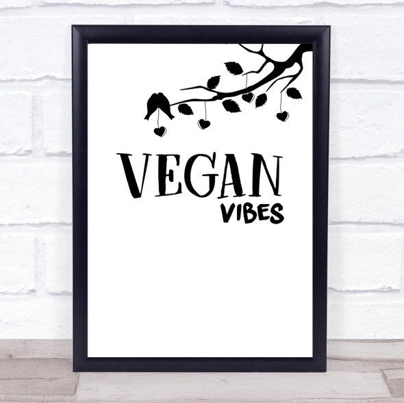 Vegan Vibes Branch & Birds Quote Typography Wall Art Print