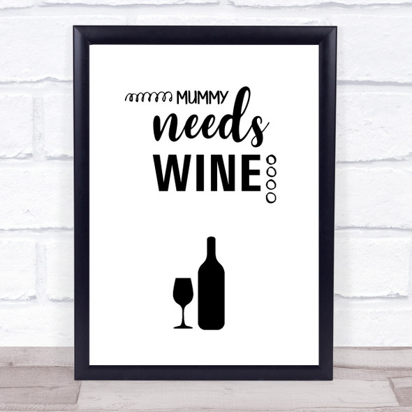 Mummy Needs Wine Quote Typography Wall Art Print