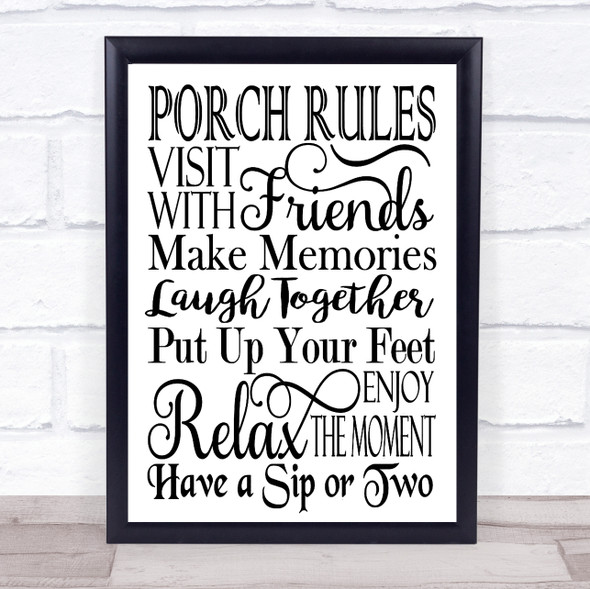Porch Rules Visit With Friends Quote Typography Wall Art Print