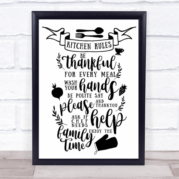 Kitchen Rules Quote Typography Wall Art Print