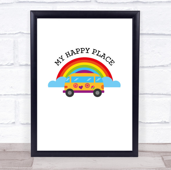 My Happy Place Rainbow Campervan Quote Typography Wall Art Print