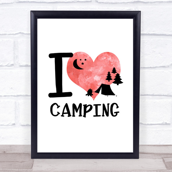 I Love Camping Heart Silhouette Quote Typography Wall Art Print