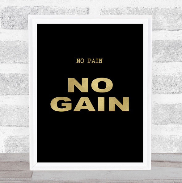 No Pain Gold Black Gym Quote Typography Wall Art Print