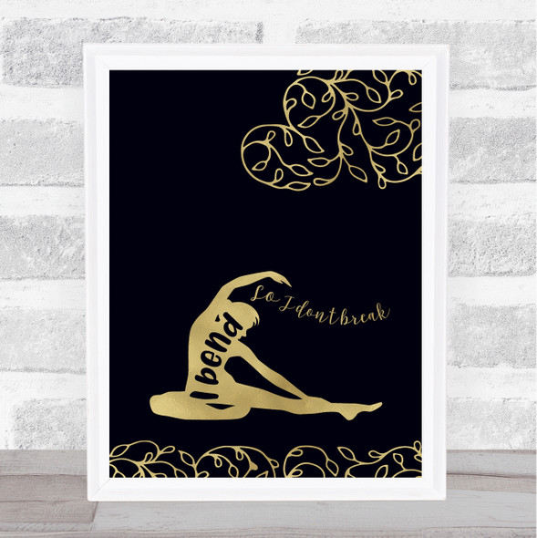 Yoga Quotes Silhouette Beautiful Leaves Don't Break Gold Black Typography Print