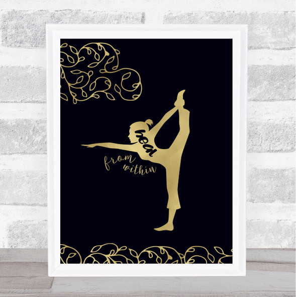 Yoga Quotes Silhouette & Beautiful Leaves Heal Gold Black Quote Typography Print