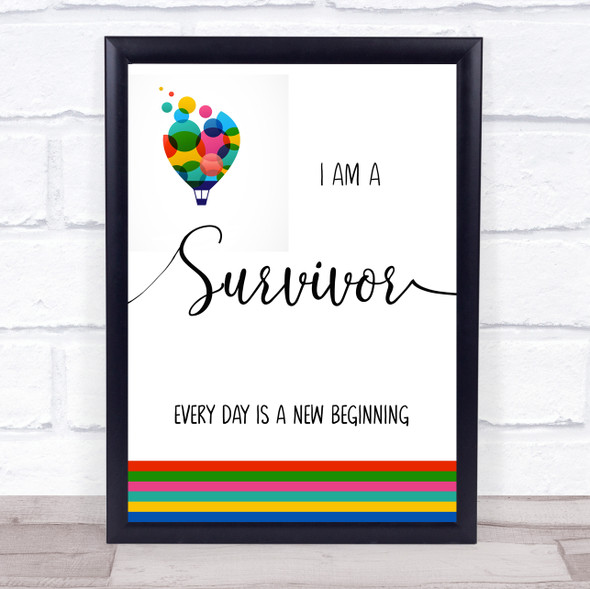 I Am A Survivor Rainbow Balloon Quote Typography Wall Art Print
