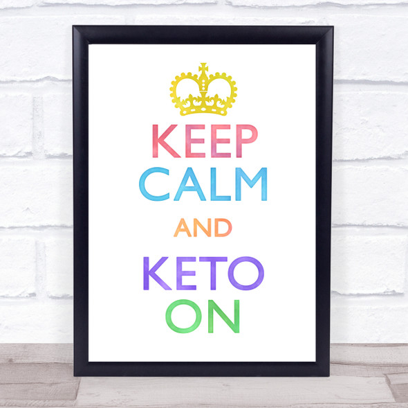 Keep Calm And Keto On Watercolour Quote Typography Wall Art Print