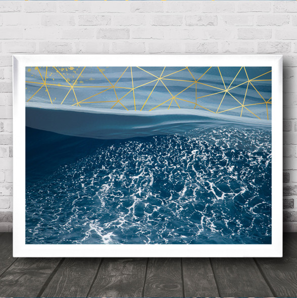 Sea Geometric Style Crashing Waves Decorative Wall Art Print