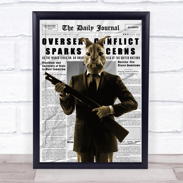 Rabbit In Suit Gun Newspaper Decorative Wall Art Print