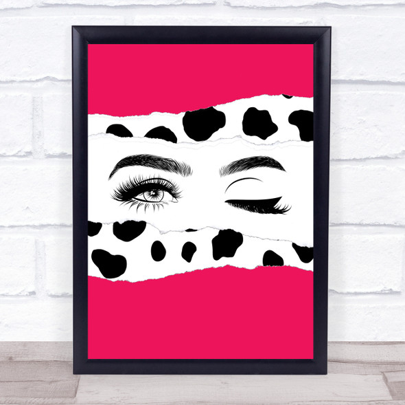 Wink Eyes Cow Print On Fusion Pink Decorative Wall Art Print