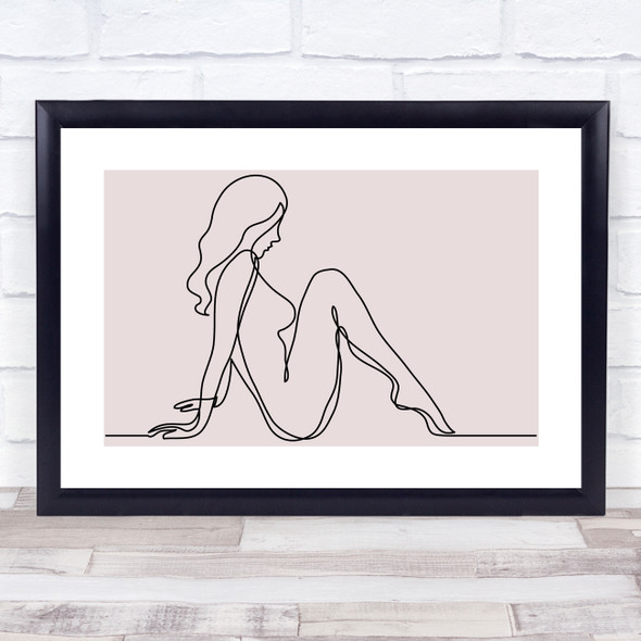 Block Colour Line Art Naked Lady Nude Sitting Decorative Wall Art Print
