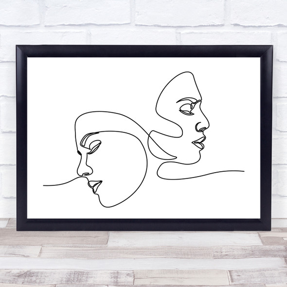 Black & White Line Art Two Faces Landscape Decorative Wall Art Print