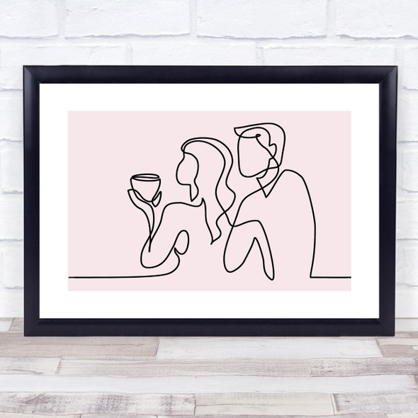 Block Colour Line Art Couple Drinking Wine Decorative Wall Art Print