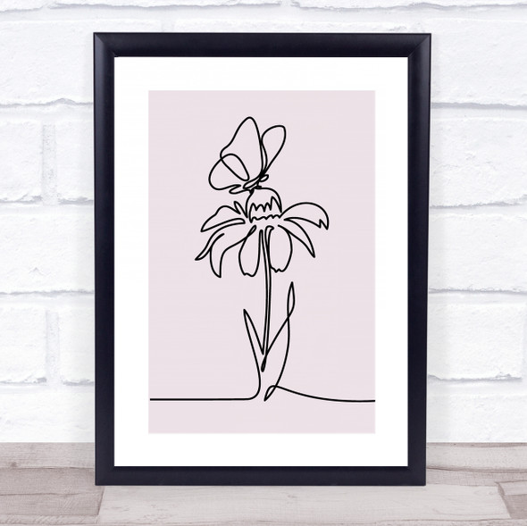 Block Colour Line Art Flower And Butterfly Decorative Wall Art Print