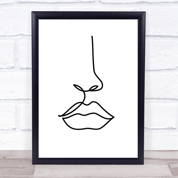 Black & White Line Art Face Nose And Lips Decorative Wall Art Print