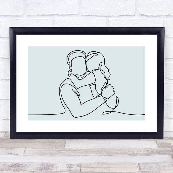 Block Colour Line Art Father And Daughter Decorative Wall Art Print