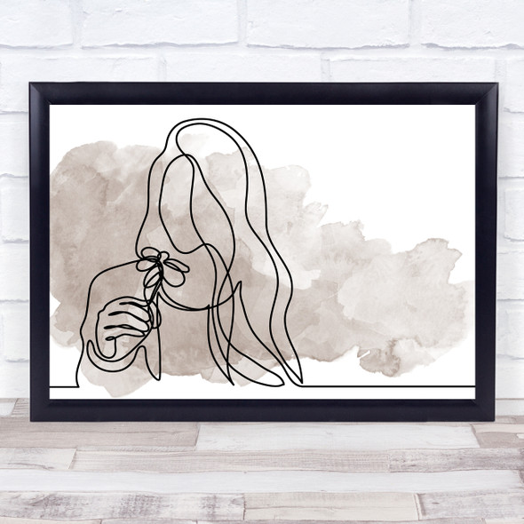 Watercolour Line Art Lady Smelling Flower Decorative Wall Art Print