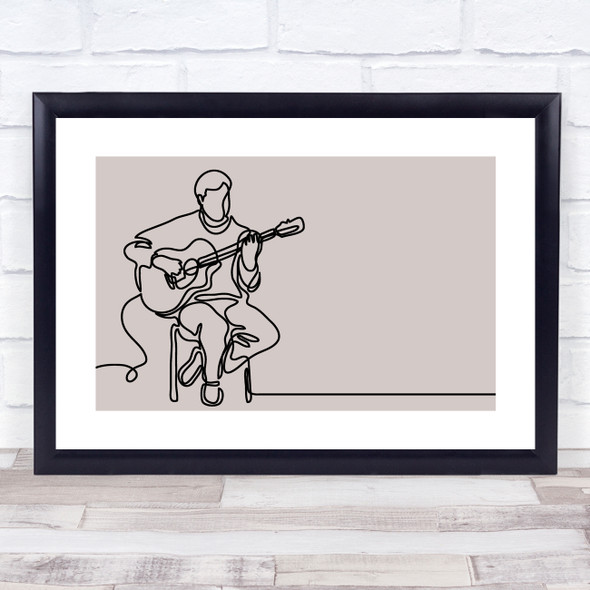 Block Colour Line Art Man Playing Guitar Decorative Wall Art Print