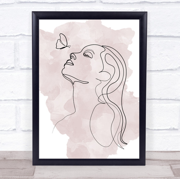 Watercolour Line Art Woman And Butterfly Decorative Wall Art Print