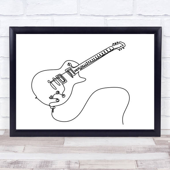 Black & White Line Art Electric Guitar Decorative Wall Art Print