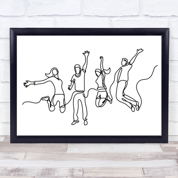 Black & White Line Art Jumping Family Decorative Wall Art Print