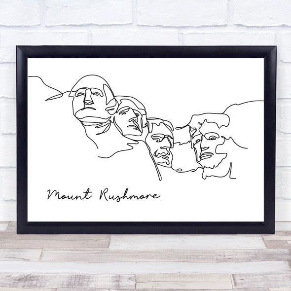 Black & White Line Art Mount Rushmore Decorative Wall Art Print