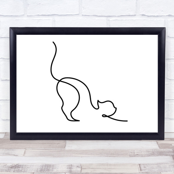 Black & White Line Art Stretching Cat Decorative Wall Art Print