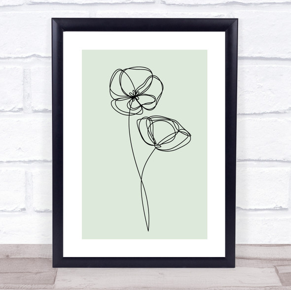 Block Colour Line Art Flowers Poppies Decorative Wall Art Print